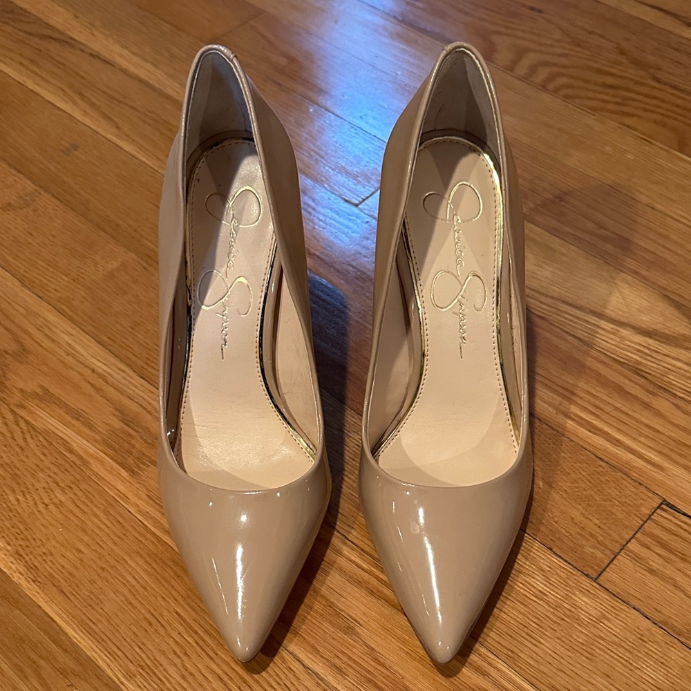 Beige Patent Leather Pumps